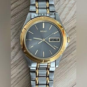 Seiko Men’s Vintage Watch Gray Dial Two-Tone Stainless Bracelet Day Date Windows